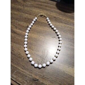 Monet White Bead Necklace Gold Tone Chain Adjustable Signed Costume Jewelry 16"